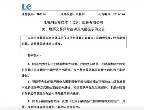 乐视网：目前不存在化解公司债务危机的方案或计划