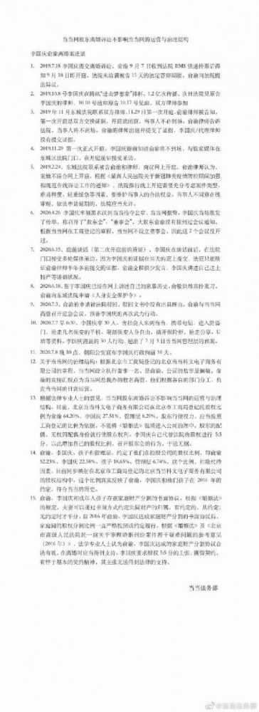 当当法务部：李国庆只是一个小股东而已