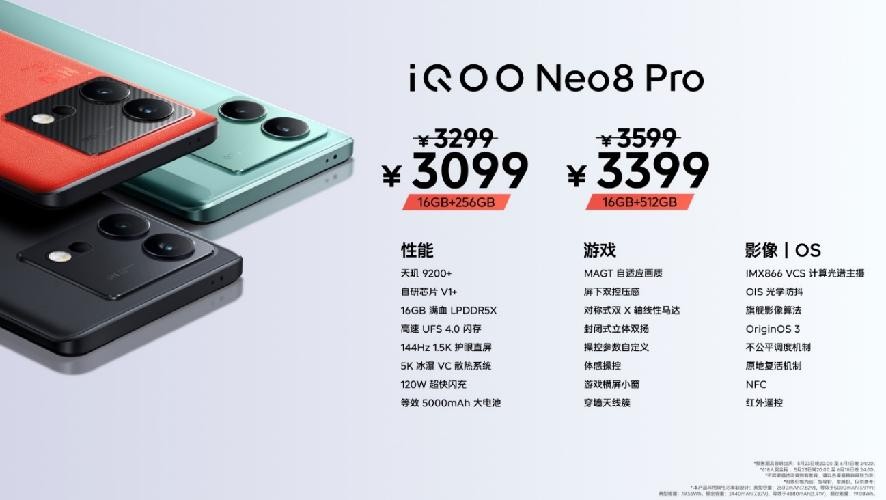 “更强更Pro”iQOO Neo8系列登场 首销售价2299元起